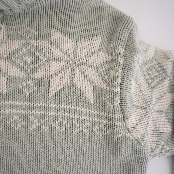 Vintage Eddie Bauer Sage & White 100% Cotton Snowflakes Turtleneck Sweater M - Picture 10 of 11